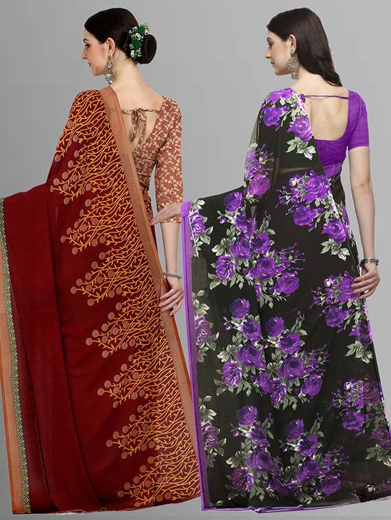 women pack of 2 casual wear combo sarees with blouse - 21414790 -  Standard Image - 1