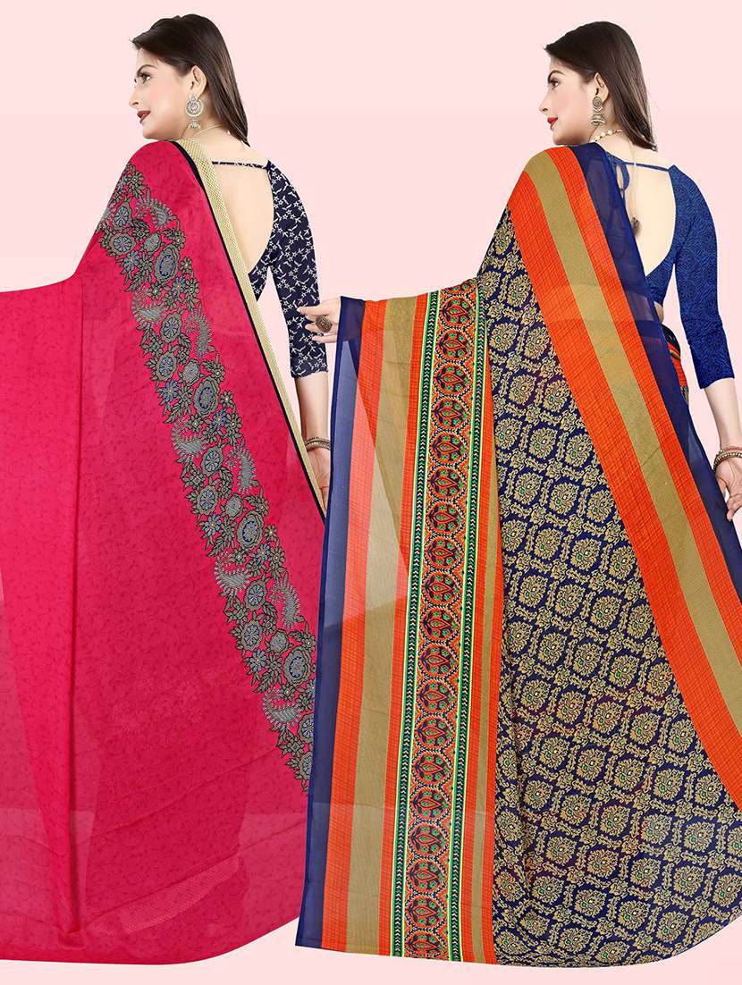 women pack of 2 casual wear combo sarees with blouse - 21414861 -  Standard Image - 1