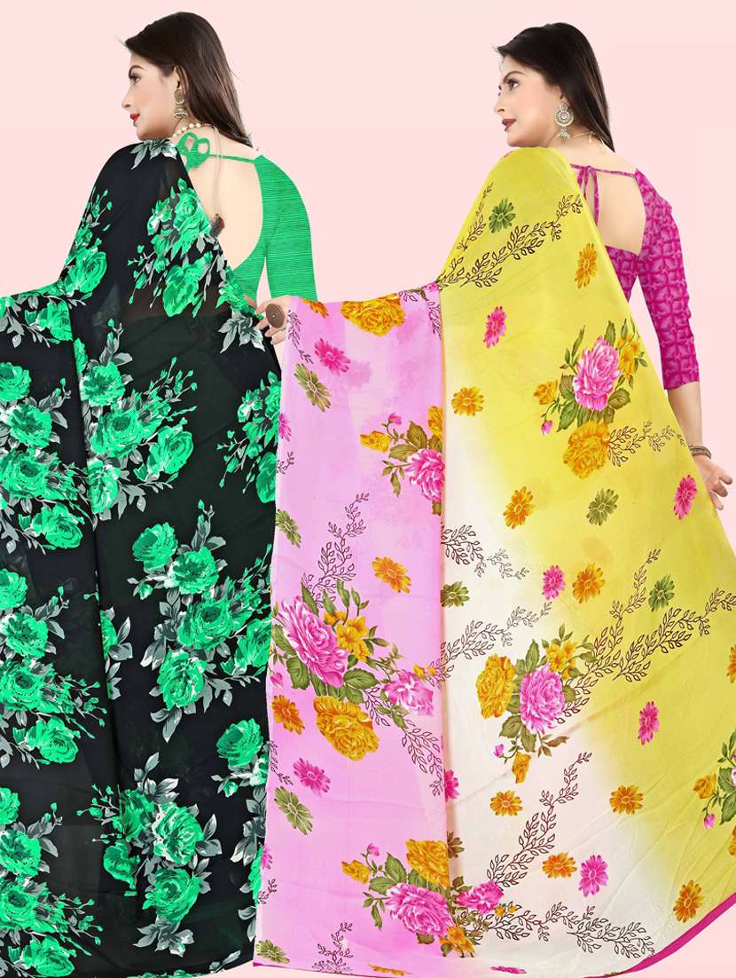 pack of 2 printed casual wear sarees with blouse - 21415271 -  Standard Image - 1