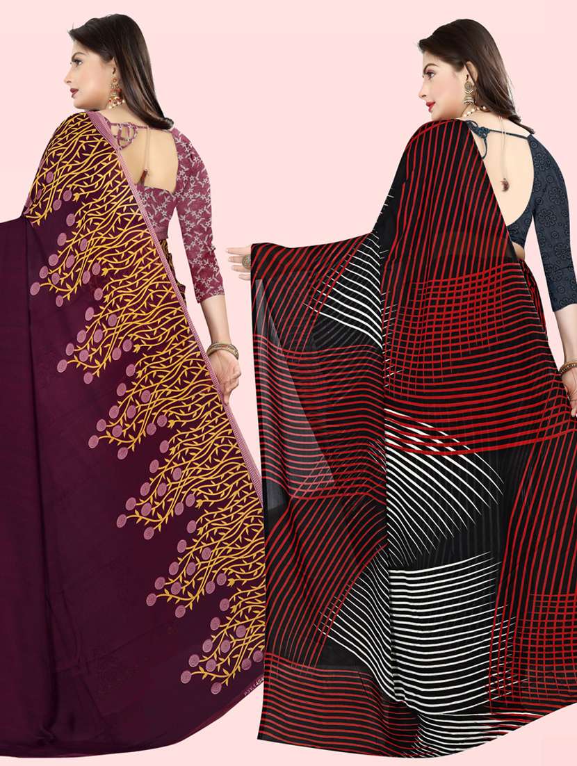 pack of 2 printed sarees with blouse - 21415321 -  Standard Image - 1