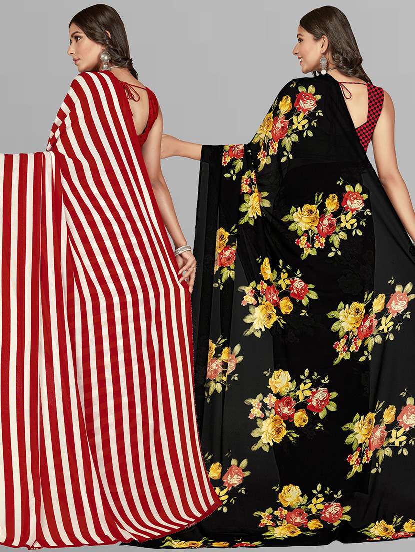 pack of 2 printed sarees with blouse - 21415470 - Standard Image - 1