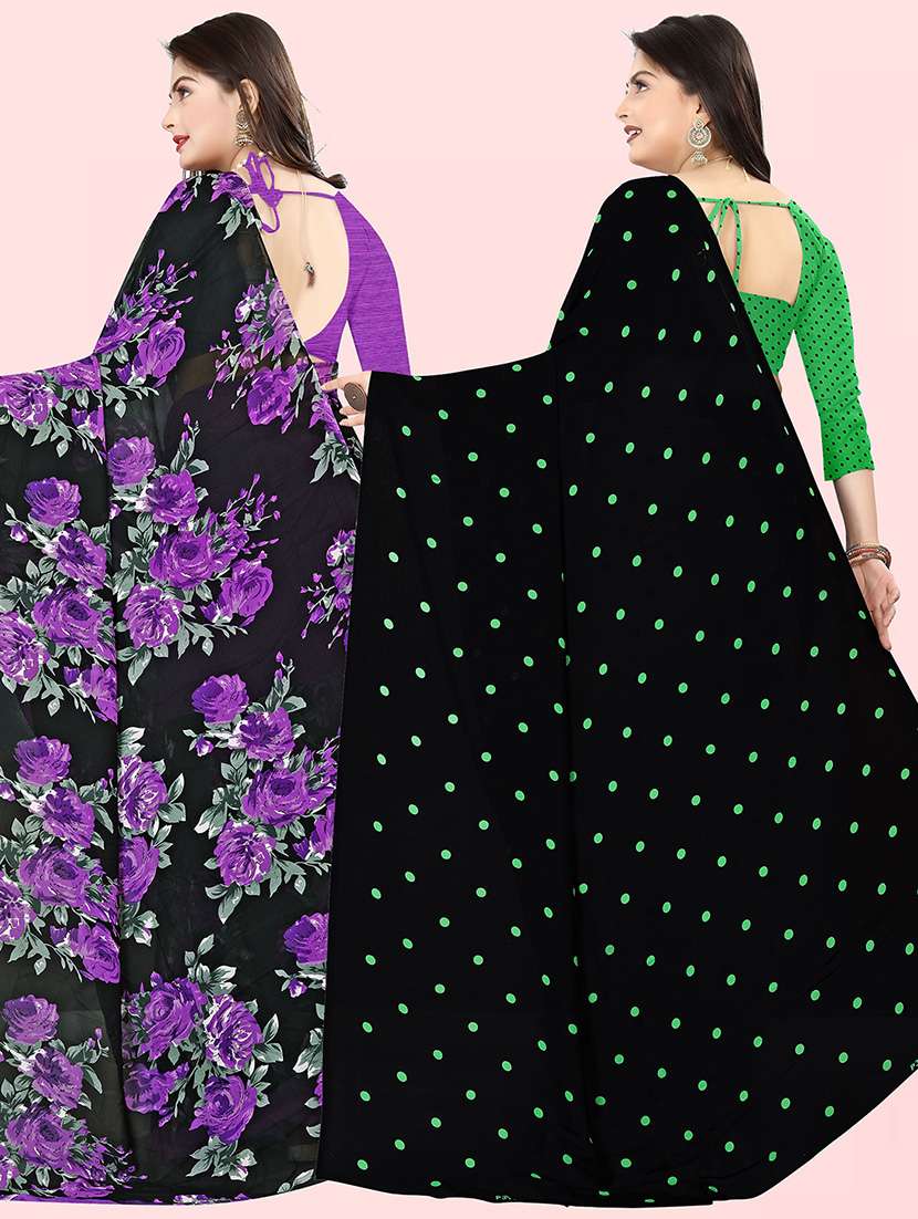 pack of 2 printed casual wear sarees with blouse - 21415782 -  Standard Image - 1