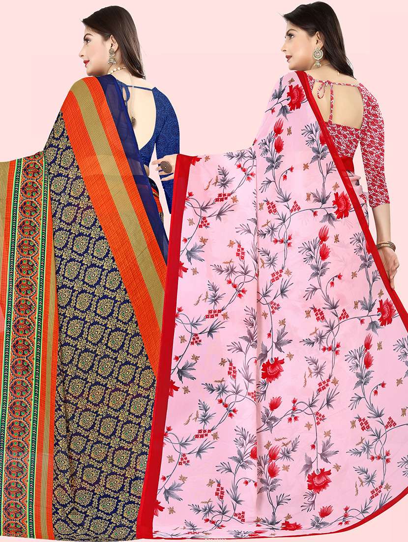 pack of 2 printed sarees with blouse - 21415910 -  Standard Image - 1