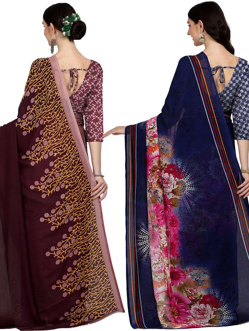 pack of 2 printed sarees with blouse - 21416000 -  Standard Image - 1