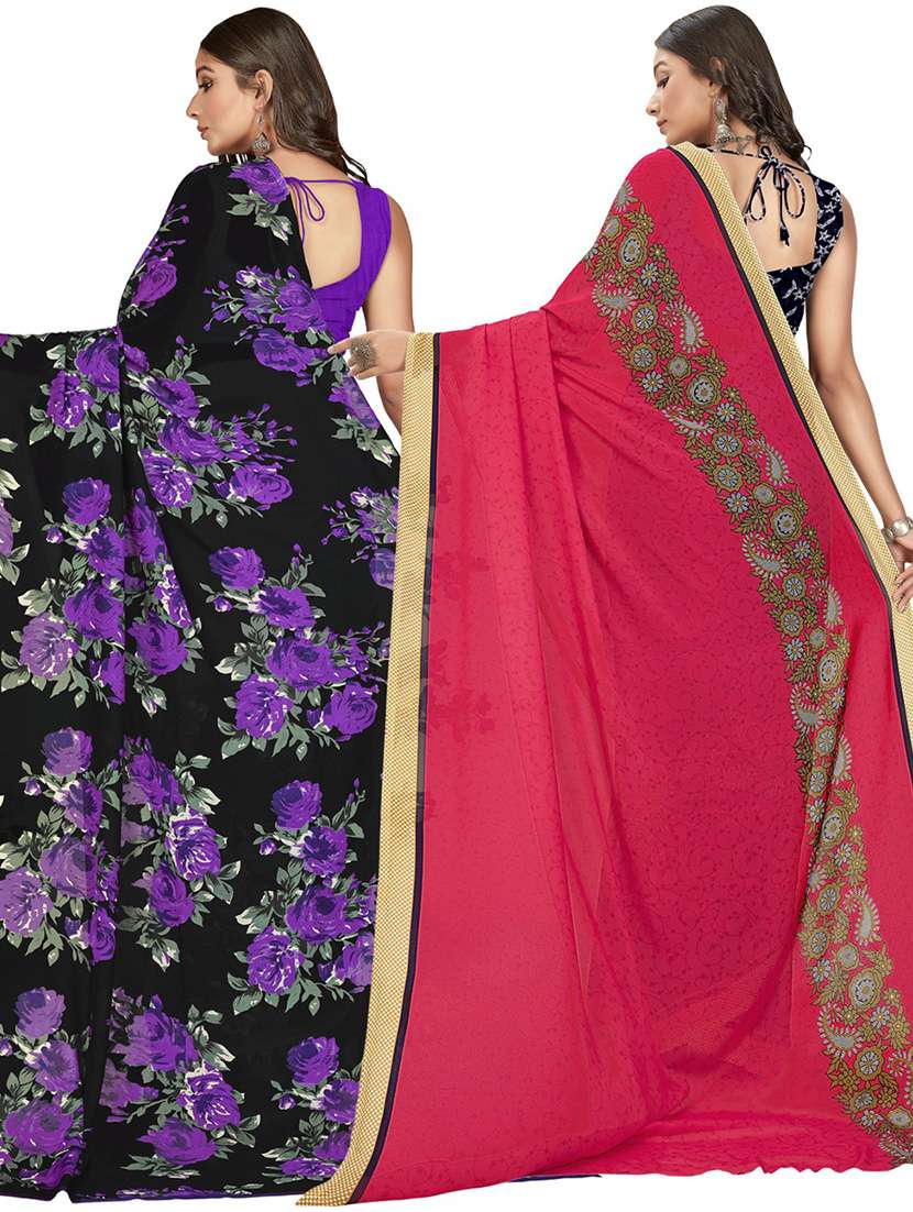 pack of 2 casual wear combo sarees with blouse - 21416390 -  Standard Image - 1