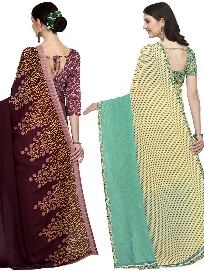 pack of 2 printed sarees with blouse - 21416484 -  Standard Image - 1