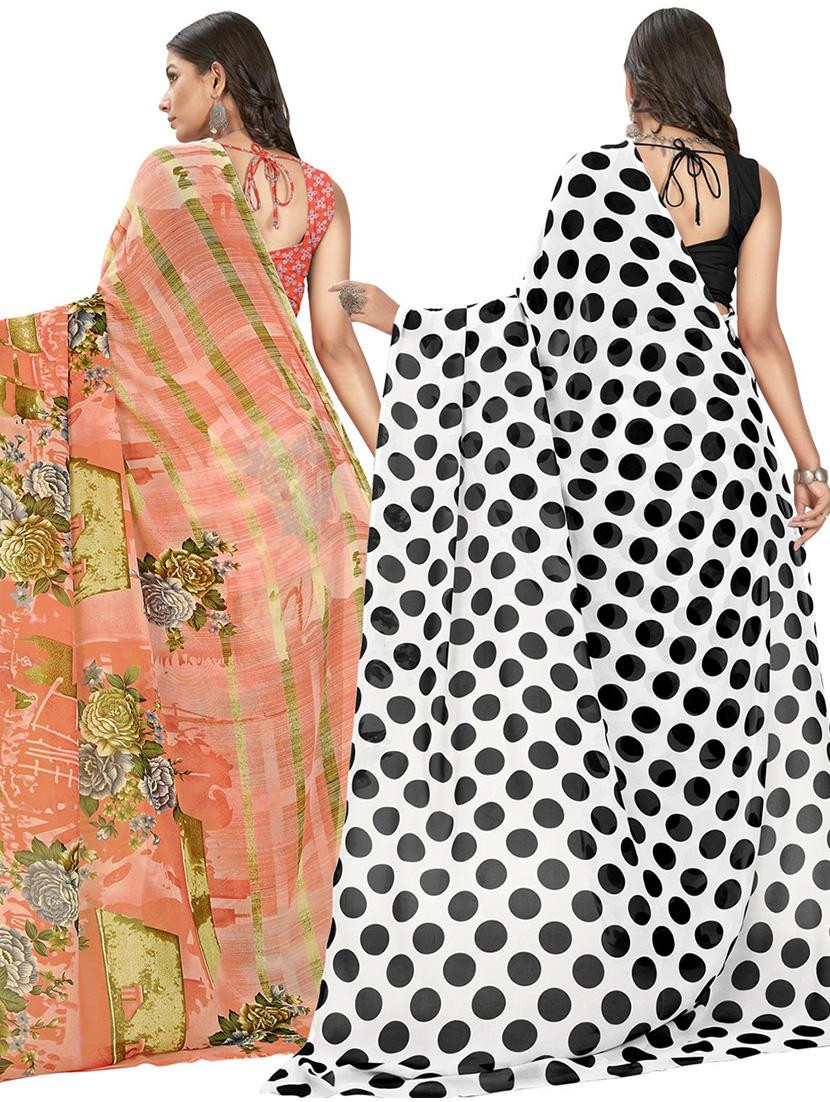 pack of 2 printed sarees with blouse - 21416510 -  Standard Image - 1