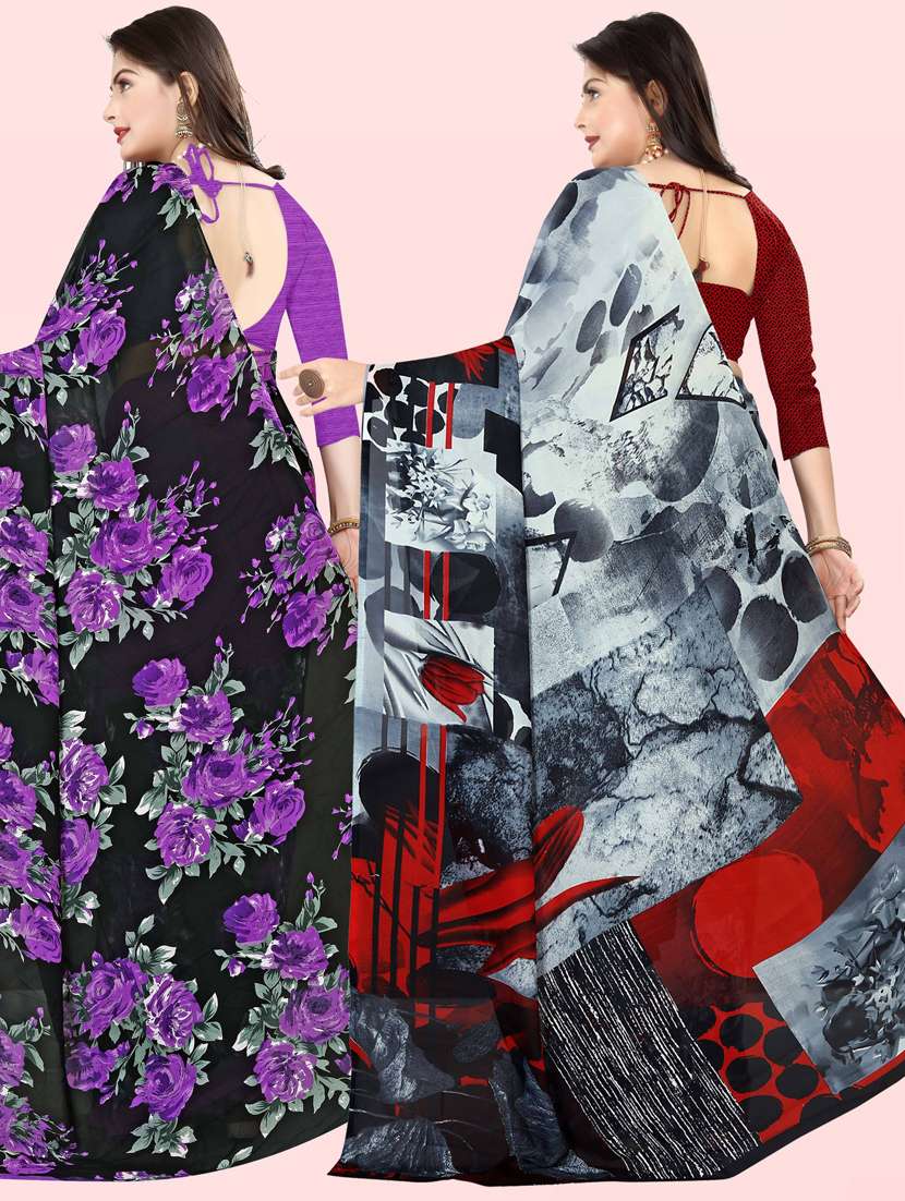  women pack of 2 casual wear combo sarees with blouse - 21416656 -  Standard Image - 1