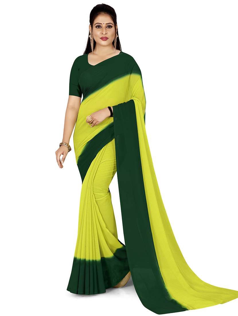 women lime solid saree with blouse