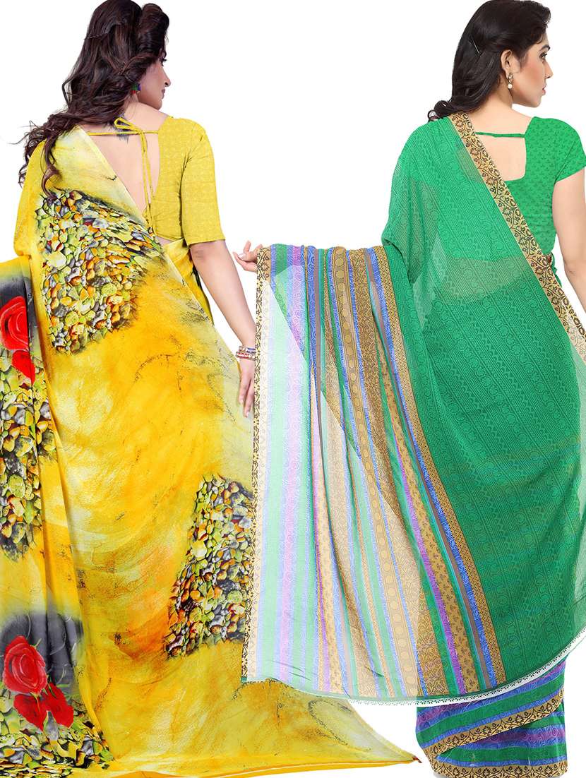 women pack of 2 casual wear combo sarees with blouse - 21418101 -  Standard Image - 1