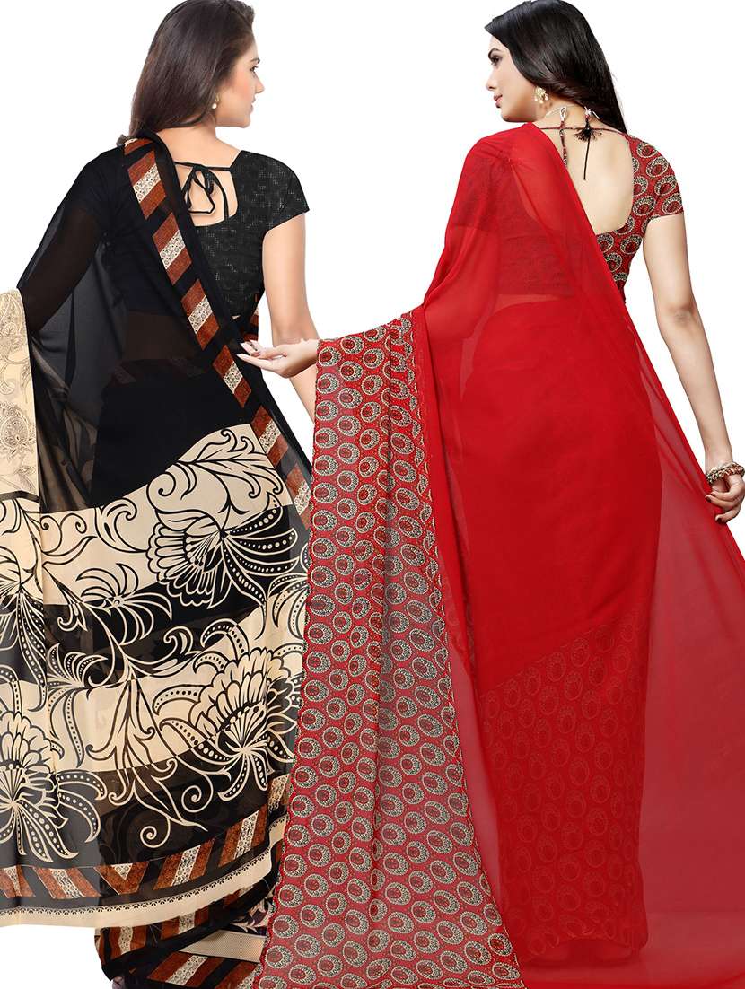 women pack of 2 casual wear combo sarees with blouse - 21418107 -  Standard Image - 1