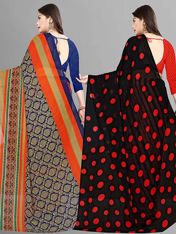  women pack of 2 casual wear combo sarees with blouse - 21425040 -  Standard Image - 1