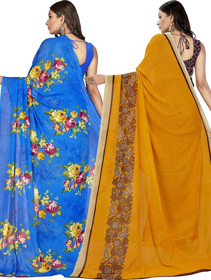  women pack of 2 casual wear combo sarees with blouse - 21425452 -  Standard Image - 1