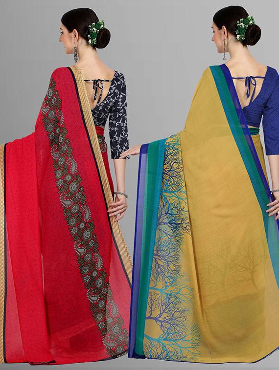 pack of 2 printed casual wear sarees with blouse - 21425465 -  Standard Image - 1