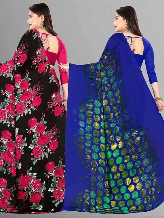 women pack of 2 casual wear combo sarees with blouse - 21426384 -  Standard Image - 1