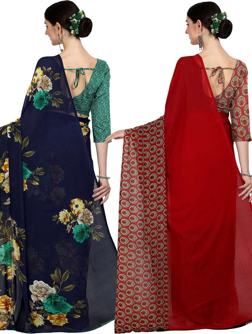 women pack of 2 casual wear combo sarees with blouse - 21426396 -  Standard Image - 1