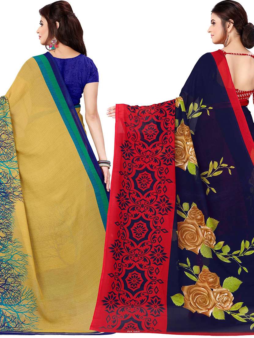 women pack of 2 casual wear combo sarees with blouse - 21426661 -  Standard Image - 1