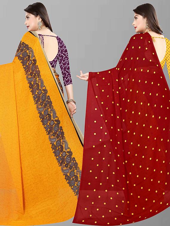 pack of 2 printed casual wear sarees with blouse - 21426992 -  Standard Image - 1