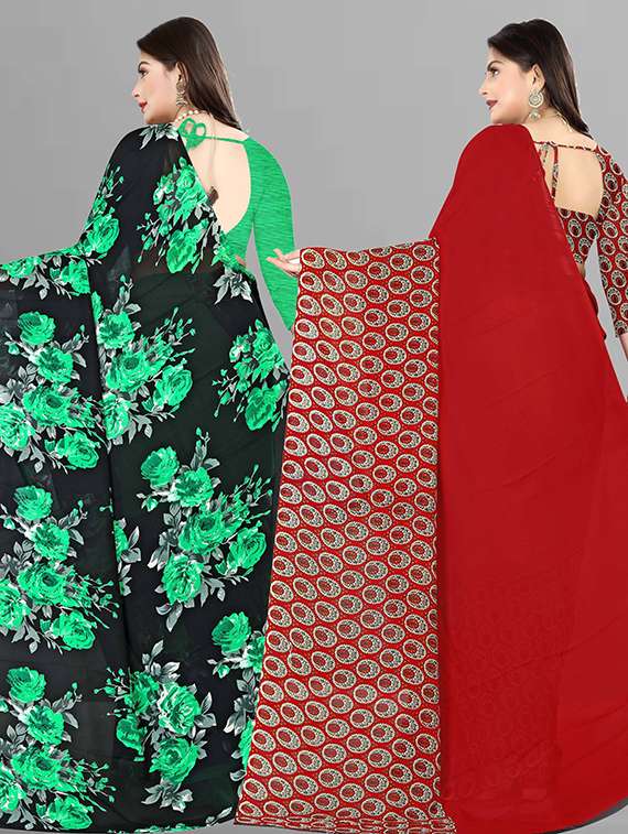 pack of 2 casual wear combo sarees with blouse - 21427027 -  Standard Image - 1