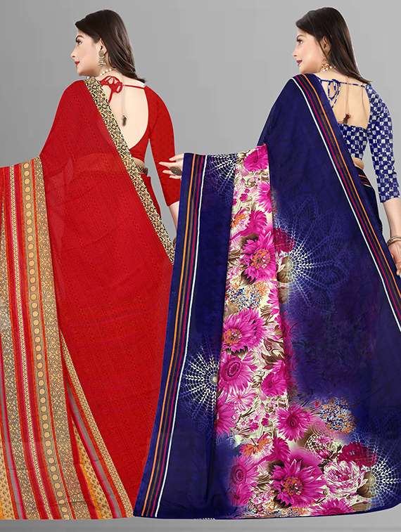 pack of 2 casual wear combo sarees with blouse - 21427031 -  Standard Image - 1