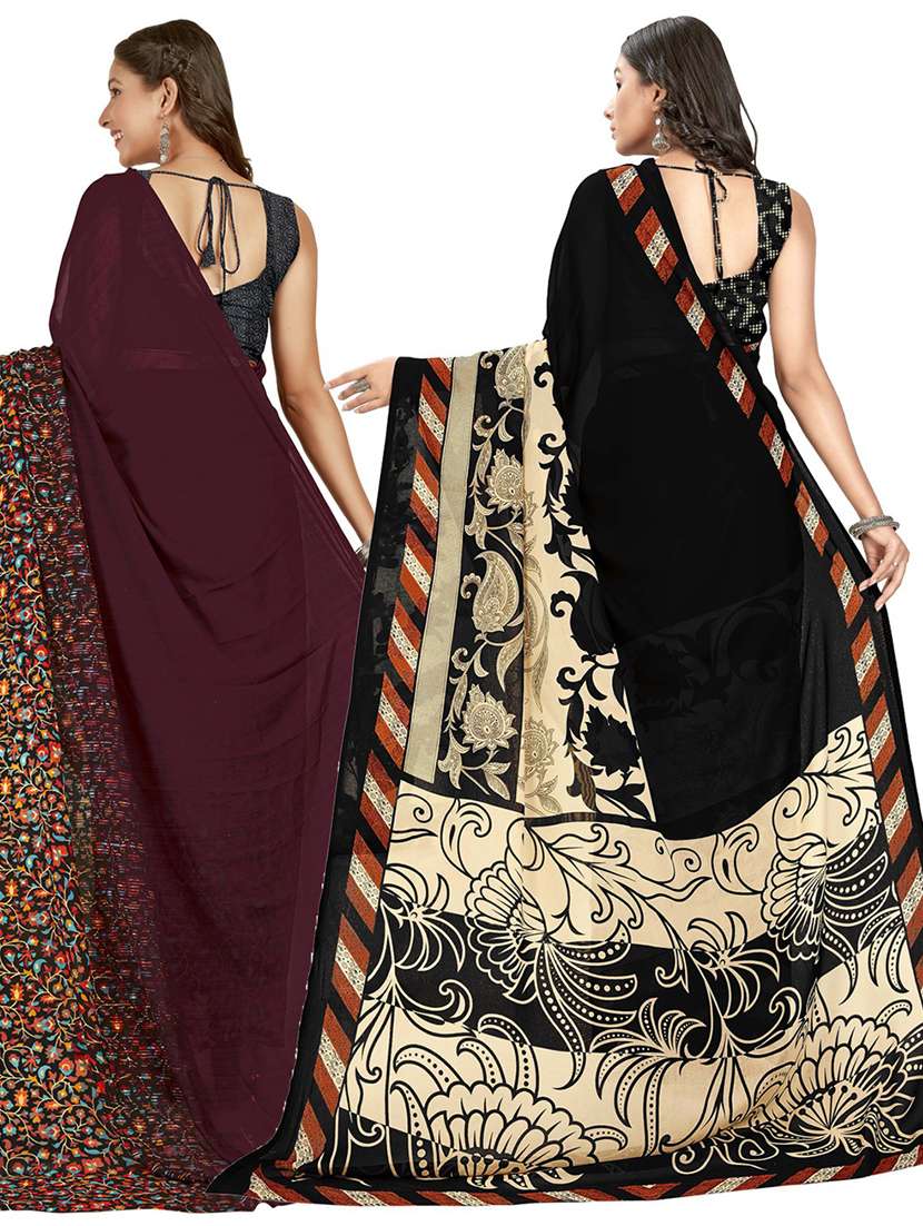 pack of 2 printed casual wear sarees with blouse - 21427353 -  Standard Image - 1