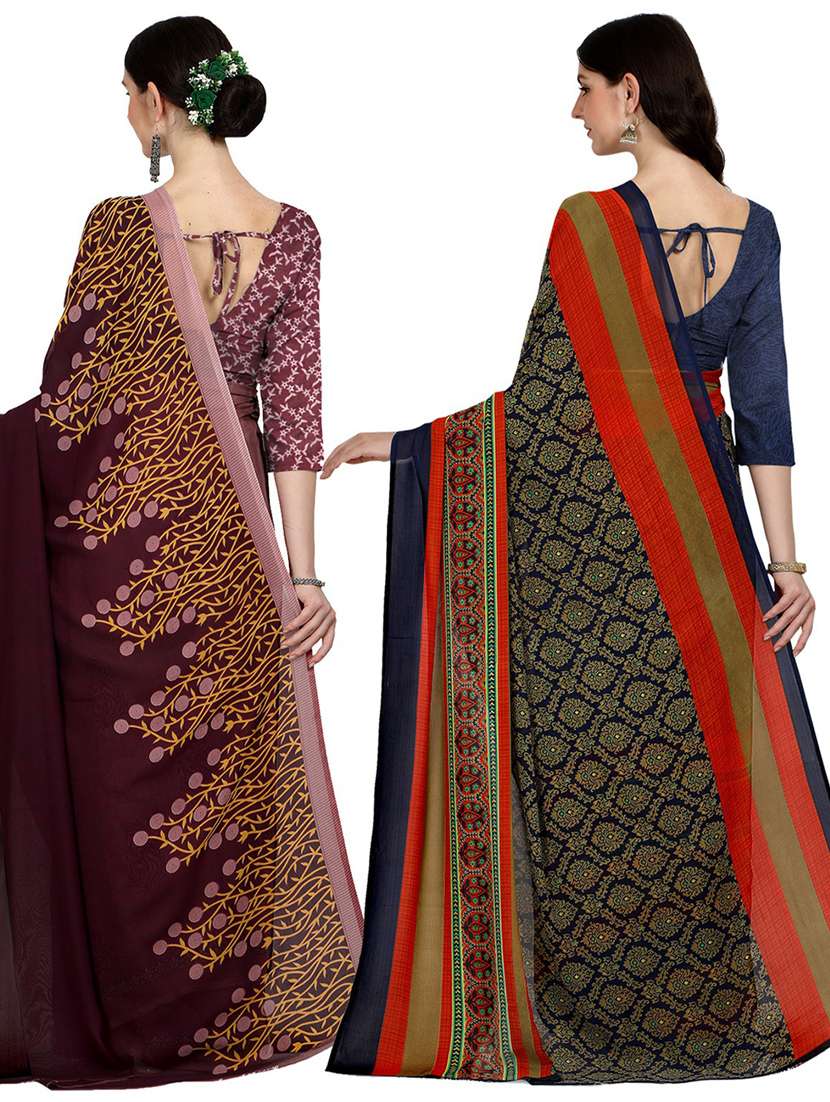 pack of 2 printed casual wear sarees with blouse - 21427415 -  Standard Image - 1