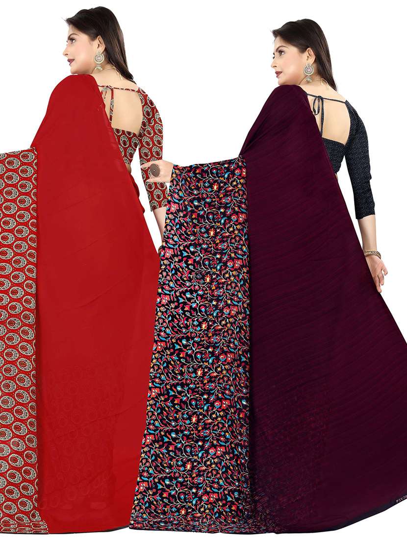 women pack of 2 casual wear combo sarees with blouse - 21427502 -  Standard Image - 1