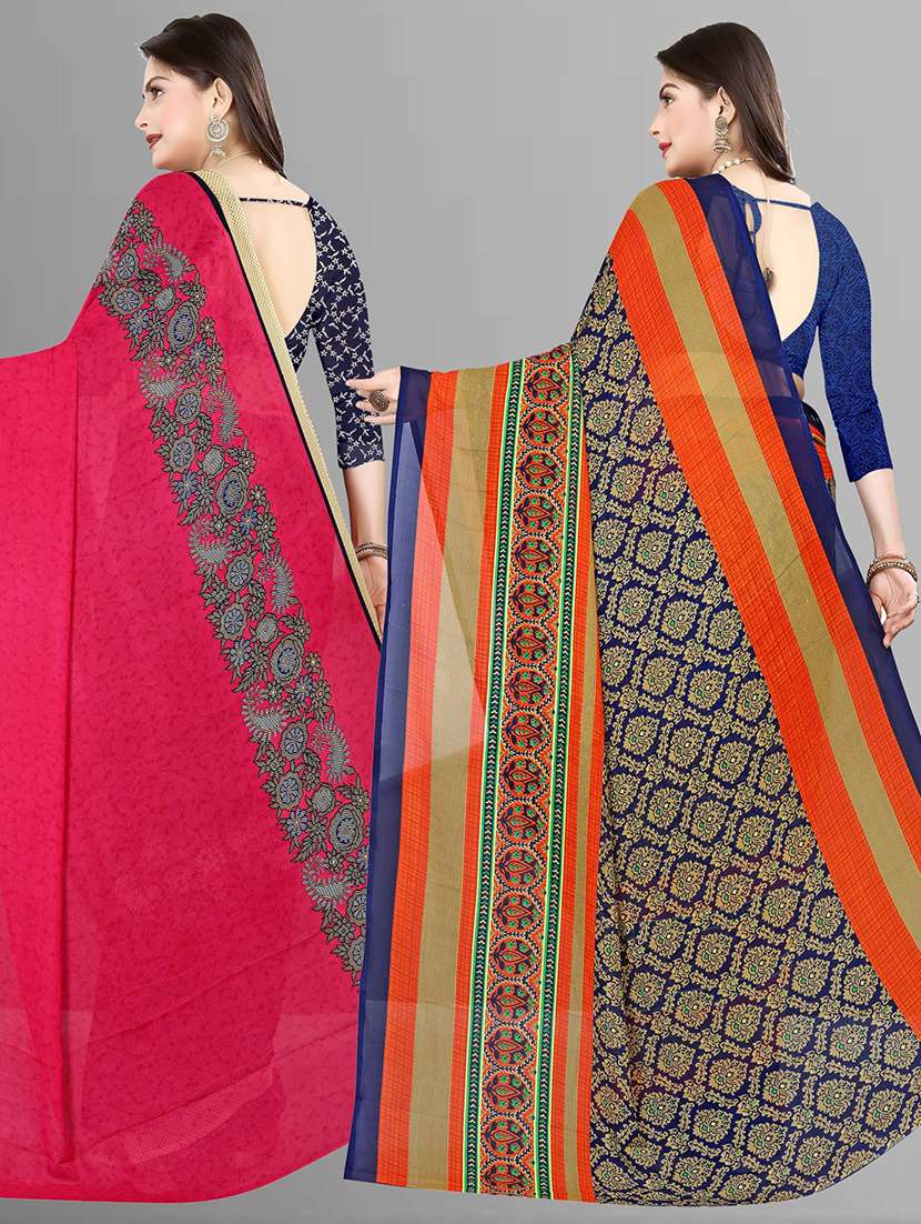 pack of 2 printed casual wear sarees with blouse - 21427641 -  Standard Image - 1