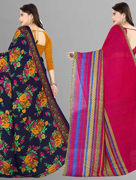 women pack of 2 casual wear combo sarees with blouse - 21429460 -  Standard Image - 1