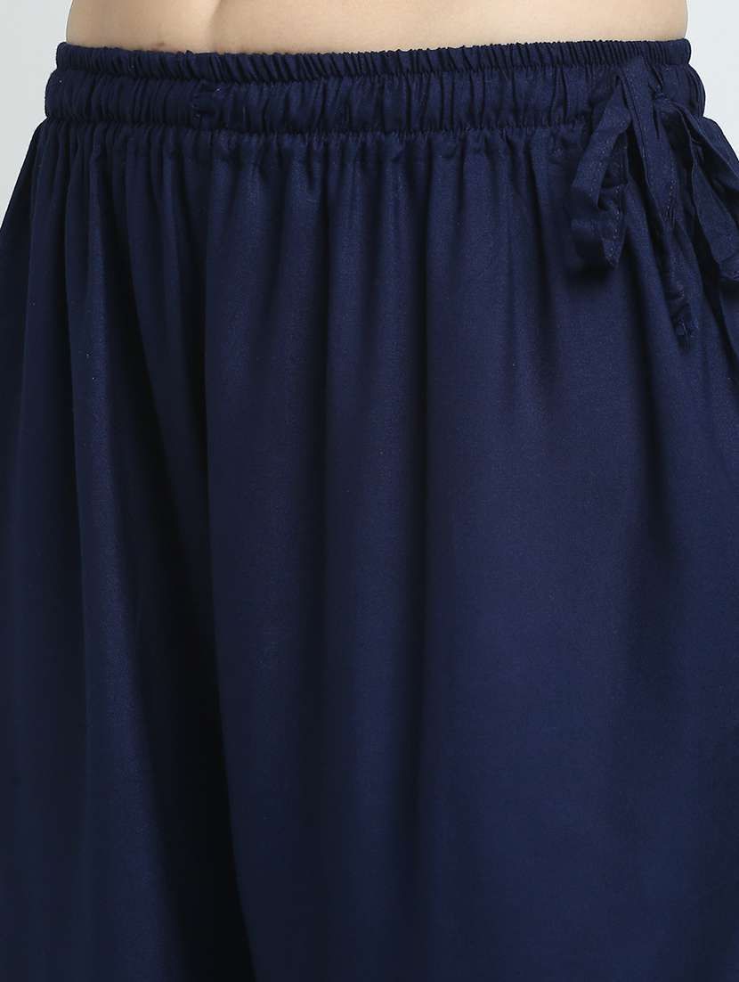 Women Navy Blue Rayon Pocket Palazzo