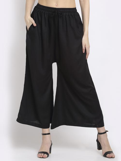 women black rayon pocket palazzo - 21431160 -  Standard Image - 0