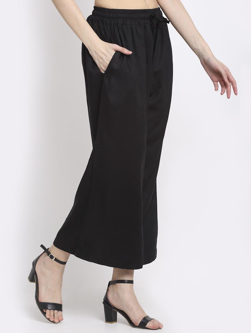 women black rayon pocket palazzo - 21431160 - Standard Image - 1