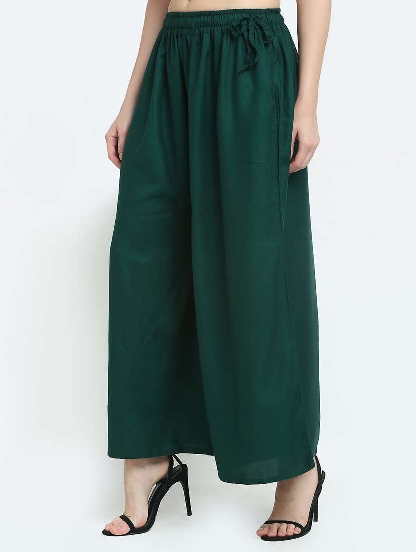women teal green rayon pocket palazzo - 21431162 - Standard Image - 1
