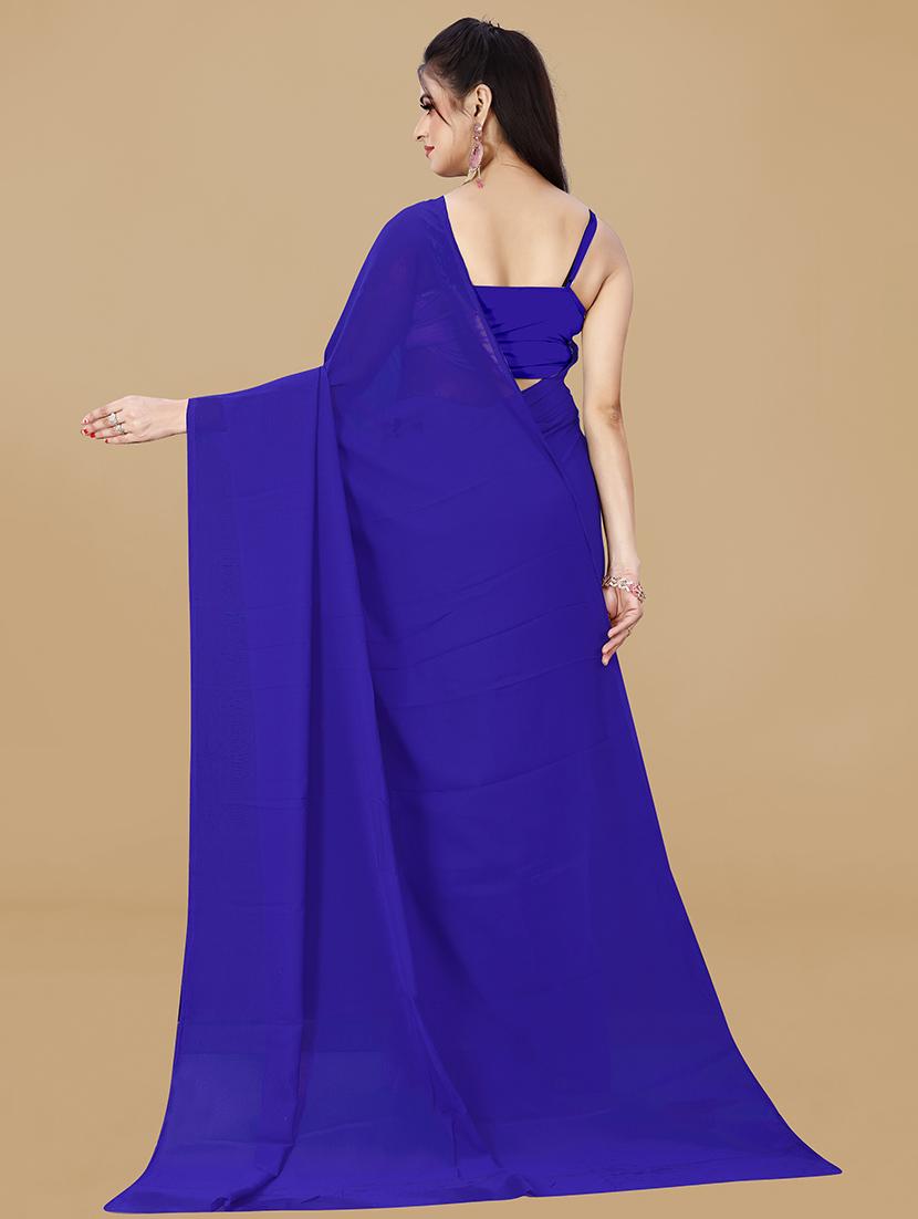 women blue solid saree with blouse - 21431200 - Standard Image - 1
