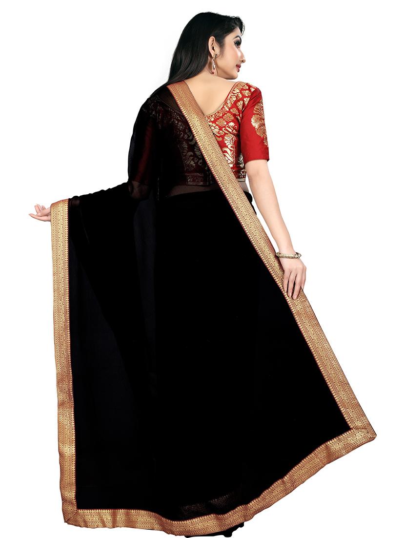 women black solid with bordered saree with blouse - 21431447 - Standard Image - 1