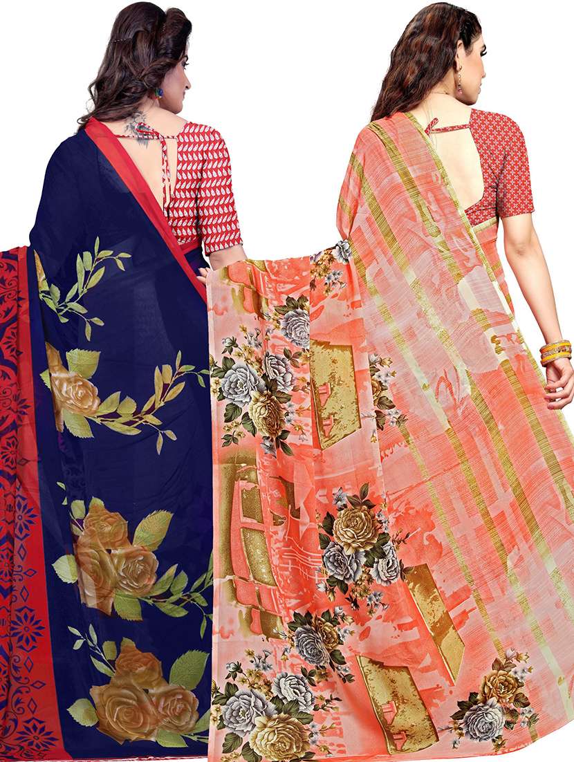 pack of 2 printed casual wear sarees with blouse - 21431518 -  Standard Image - 1