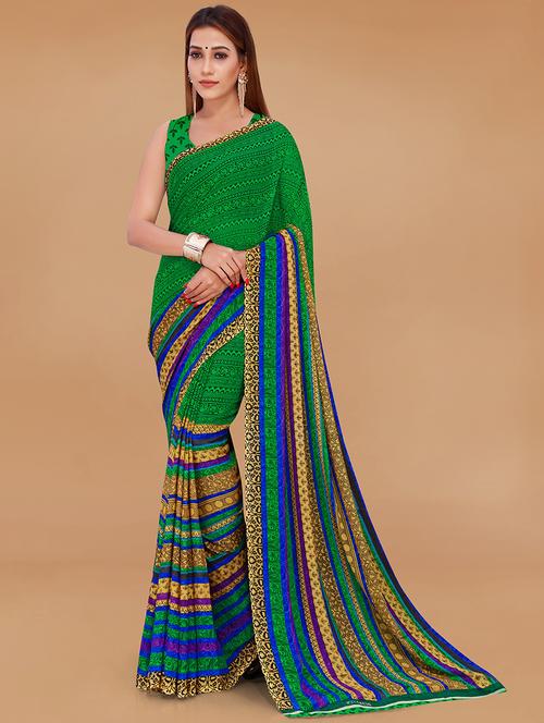 green printed casual saree  with blouse - 21431676 -  Standard Image - 0
