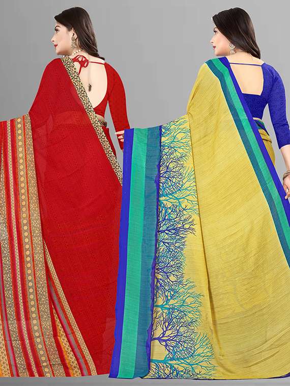 pack of 2 printed casual wear sarees with blouse - 21431765 -  Standard Image - 1