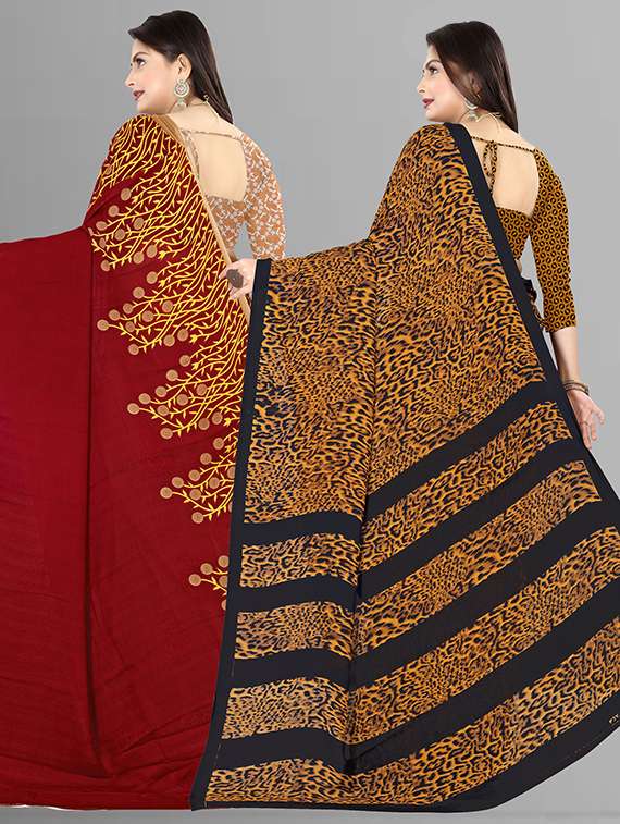 pack of 2 printed casual wear sarees with blouse - 21431781 -  Standard Image - 1