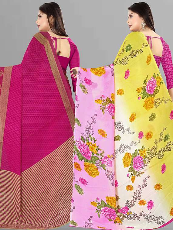 pack of 2 printed casual wear sarees with blouse - 21431867 -  Standard Image - 1
