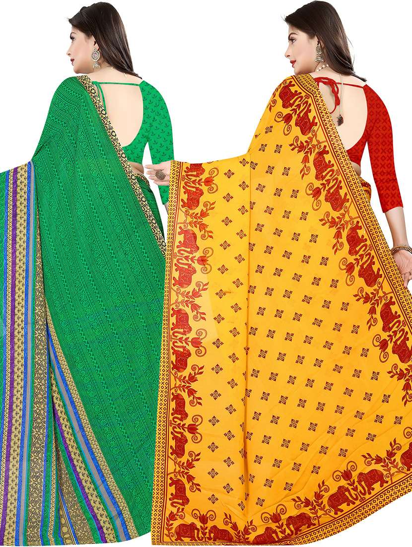 pack of 2 casual wear combo sarees with blouse - 21431901 -  Standard Image - 1