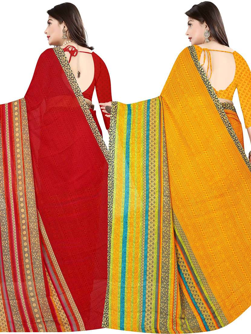 pack of 2 printed casual wear sarees with blouse - 21431931 -  Standard Image - 1