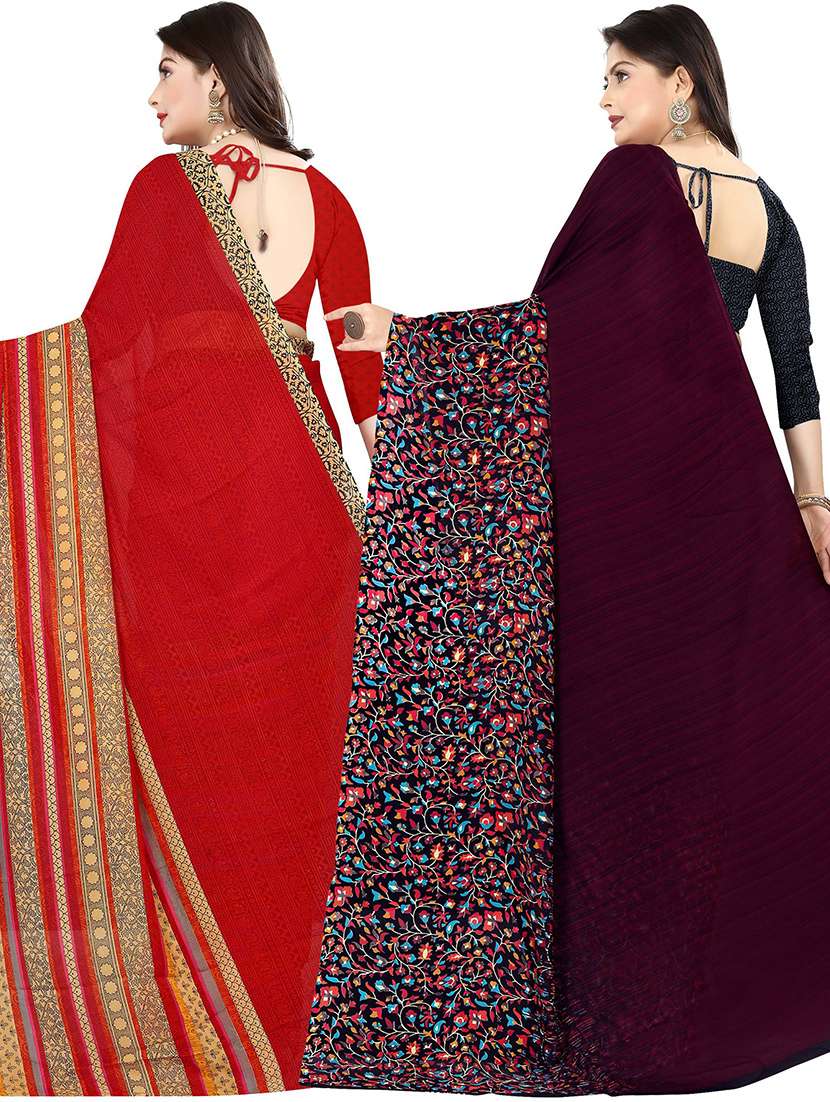 pack of 2 printed casual wear sarees with blouse - 21431933 -  Standard Image - 1