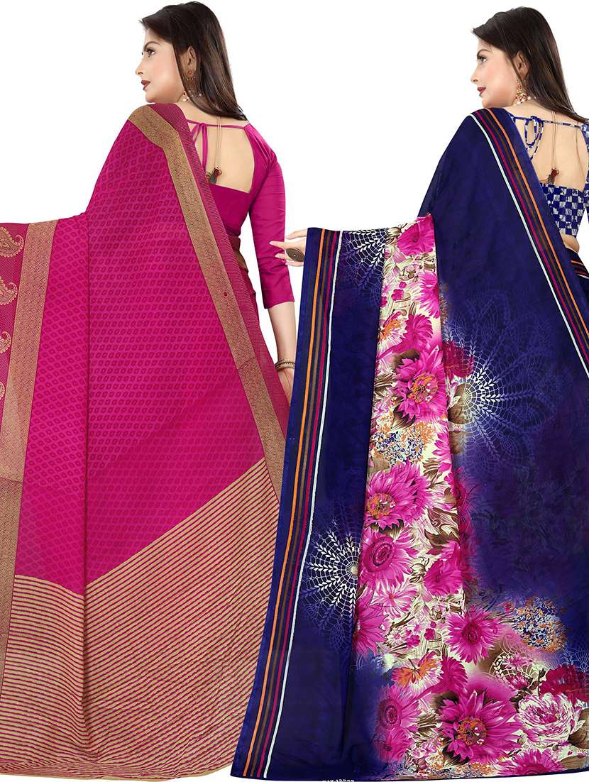 women multi color printed combo saree with blouse - 21431954 -  Standard Image - 1