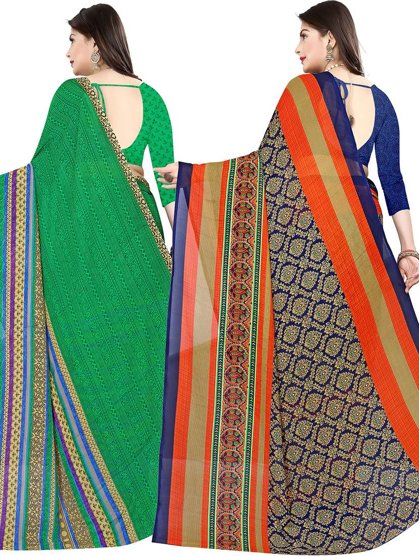 pack of 2 casual wear combo sarees with blouse - 21431964 -  Standard Image - 1
