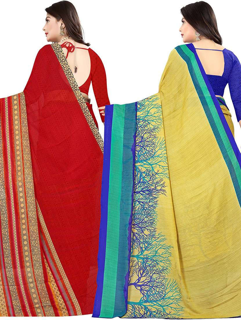 pack of 2 printed casual wear sarees with blouse - 21431966 -  Standard Image - 1