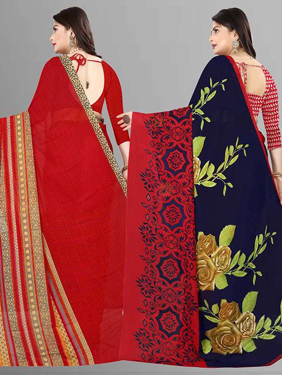 pack of 2 printed casual wear sarees with blouse - 21431984 - Standard Image - 1