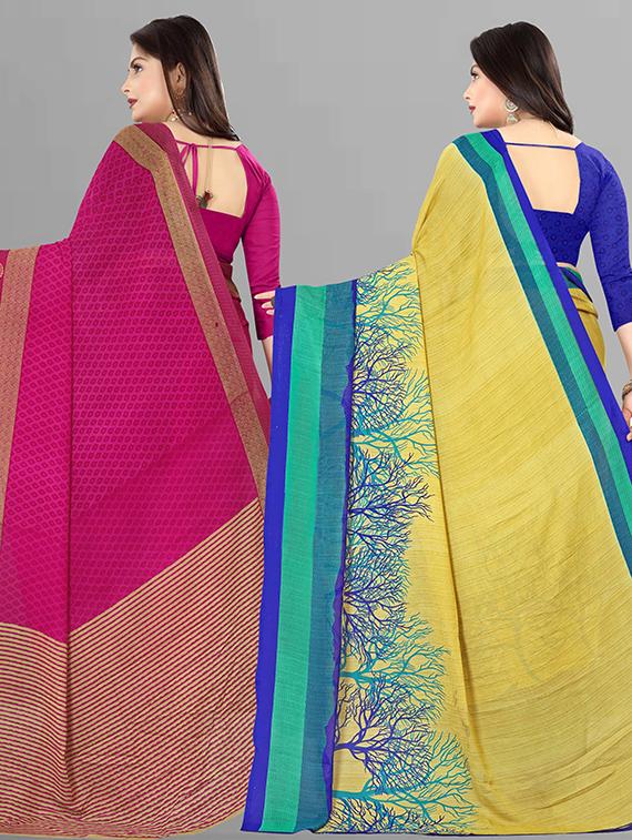 pack of 2 printed casual wear sarees with blouse - 21432036 -  Standard Image - 1