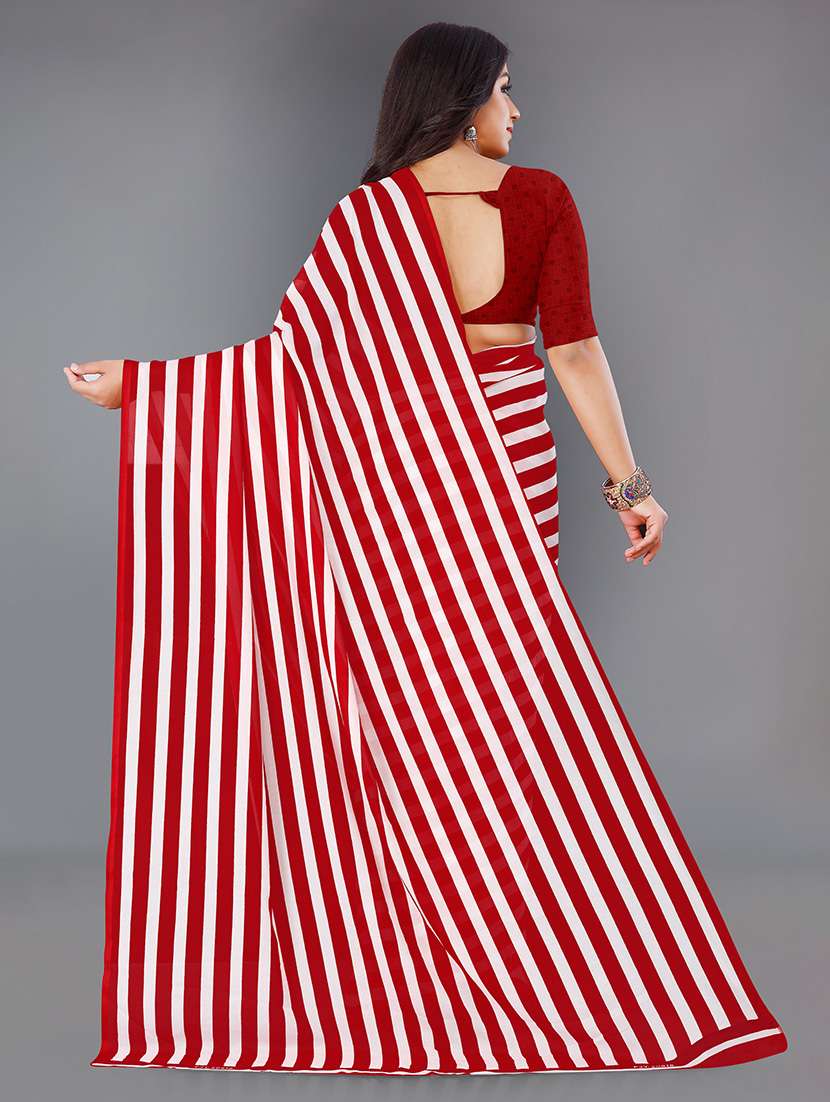 women red stripes printed saree with blouse - 21432079 - Standard Image - 1