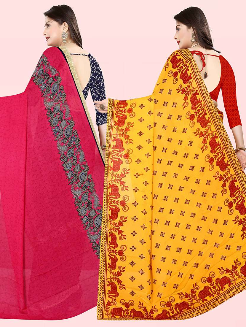 women multi color printed combo saree with blouse - 21432117 -  Standard Image - 1